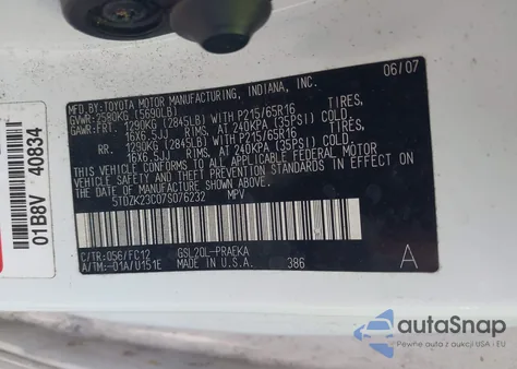 2007 Toyota Sienna Le from USA, damaged, VIN 5TDZK23C07S076232
